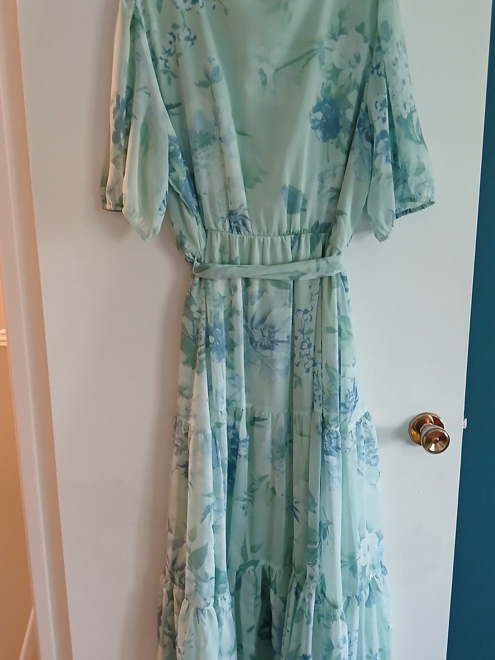 Light Aqua Floral Tiered Maxi Dress - Picture 5 of 6